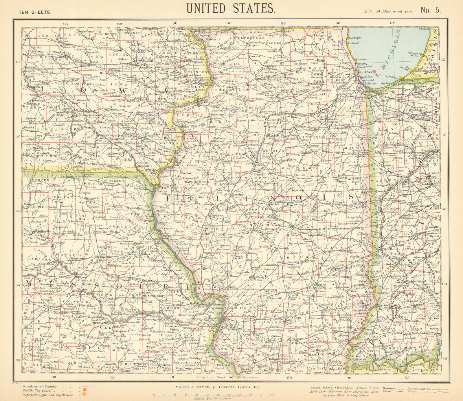 US MIDWEST. Missouri Illinois Indiana Iowa Chicago. Railroads. LETTS 1892 map